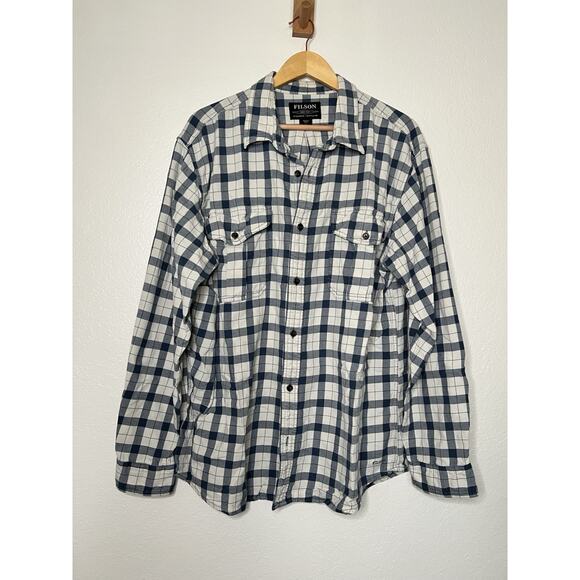 Filson Alaskan Guide Blue White Plaid Button Up Shirt Size XL - Picture 1 of 5